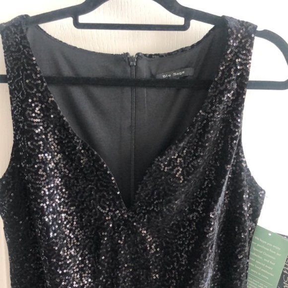 BLU SAGE SEXY LITTLE BLACK DRESS VELVET & SEQUINS SWEETHEART NECKLINE 12 - Picture 7 of 13